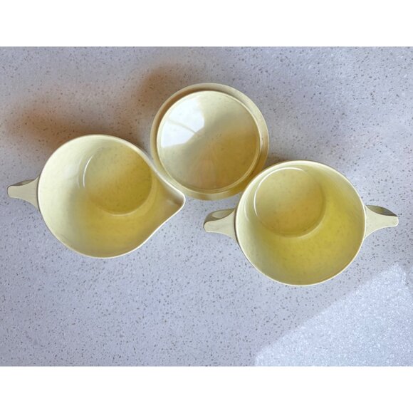 Imperial Ware Melamine Speckled Yellow Creamer Sugar Dish & Lid MCM Melmac - Picture 4 of 7